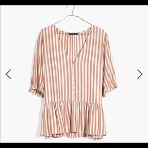 Madewell Courtyard RuffleHem Top pink/white Stripe